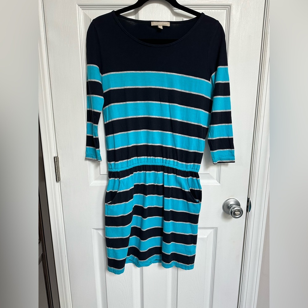 Banana Republic turquoise and navy striped dress with pockets size xs
